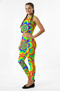 Flower Power Rave Set - close-up detail of the psychedelic rainbow flower pattern on the fabric | Ravers Co