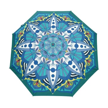 Flower Mandala Umbrella with vibrant turquoise and blue pattern | Ravers Co