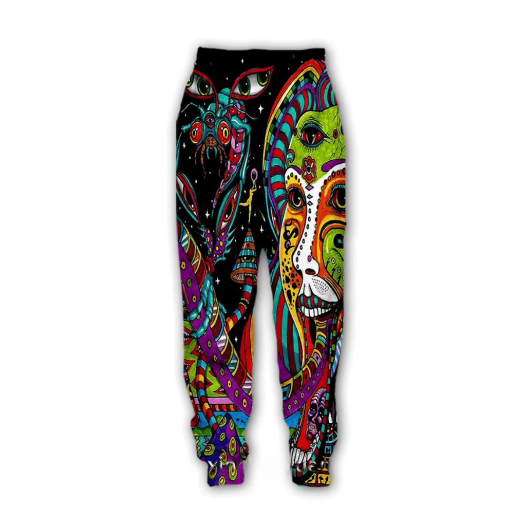 Psy Art Trip Trousers - close-up of the vibrant psychedelic pattern | Ravers Co