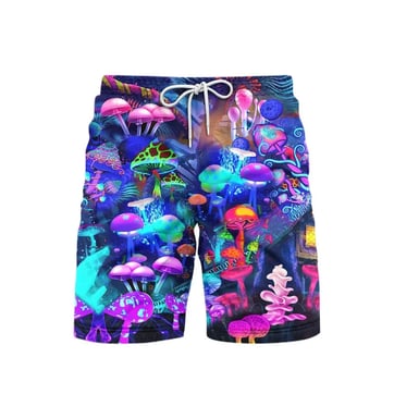A picture of the trippy mushroom rave shorts from ravers co.