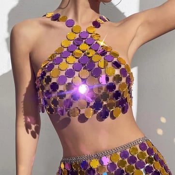 Raver wearing the Sequin Circle Chain Top at a festival - rear view | Ravers Co