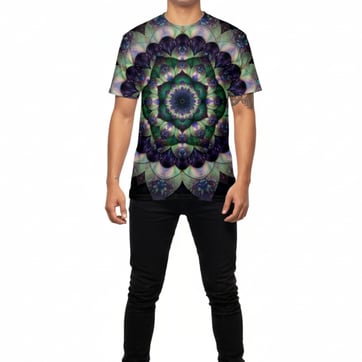 Psy Art Blossom T-Shirt - front view with trippy mandala print | Ravers Co